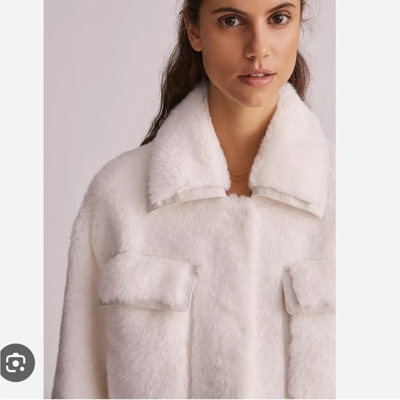 Anthropologie Maeve White Cinched Faux Fur Coat - Picture 3 of 16